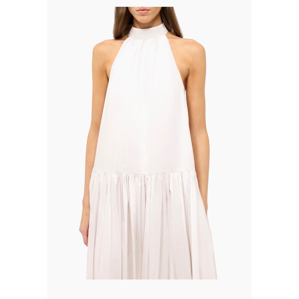 STAUD Marlowe Halter Neck Tie Cotton Poplin Midi Dress White
